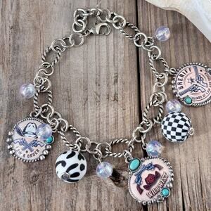 Wild West Western Style Multi Beaded Charm w/ Turquoise Stone Accent Bracelet